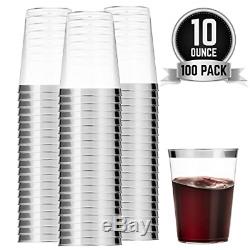 100 Clear Plastic Cups Tumblers Silver Rimmed Cups Fancy Disposable Wedding