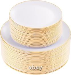 100 Count Gold Rimmed Disposable Plates Stylish Dining for Any Occasion