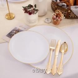 100 Count Gold Rimmed Disposable Plates Stylish Dining for Any Occasion