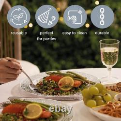 100 Elegant White Plastic Dinner Plates 26cm Silver Lace Rim for All Occasions