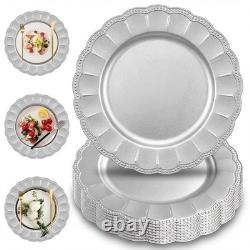 100 PCS 13 Inch Beaded Sunflower Rim Silver Plastic Charger Plates Bulk