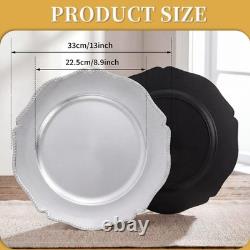 100 PCS 13 Inch Round Silver Plastic Charger Plates Beaded Rim Wedding