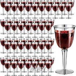 100 Pack Rimmed Disposable Plastic Wine Glasses Bulk 8 Oz Elegant Fancy Silver