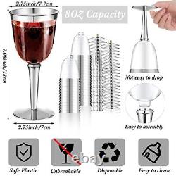 100 Pack Rimmed Disposable Plastic Wine Glasses Bulk 8 Oz Elegant Fancy Silver