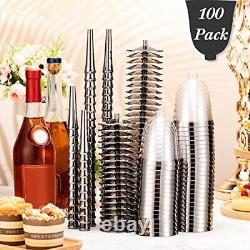 100 Pack Rimmed Disposable Plastic Wine Glasses Bulk 8 Oz Elegant Fancy Silver