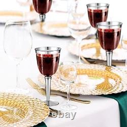 100 Pack Rimmed Disposable Plastic Wine Glasses Bulk 8 Oz Elegant Fancy Silver