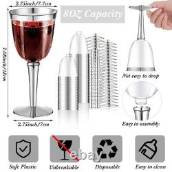 100 Pack Rimmed Disposable Plastic Wine Glasses Bulk 8 Oz Elegant Fancy Wine