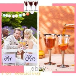 100 Pack Rimmed Disposable Plastic Wine Glasses Bulk 8 Oz Elegant Fancy Wine