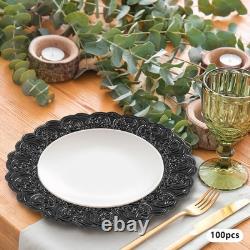 100 Pcs Antique Charger Plates Bulk 13 Inch Embossed Rim Plastic Party Dinner