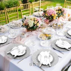 100 Pcs Antique Charger Plates Bulk round Plastic Dinner Plate Embossed Rim Serv