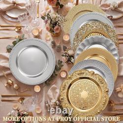 100 Pcs Silver Charger Plates, 13 Inch round Beaded Charger Plates, Reusable Plast