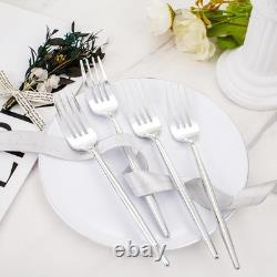 100 Pcs Silver Rim Disposable Dessert Plates & Forks Perfect for Elegant Serving