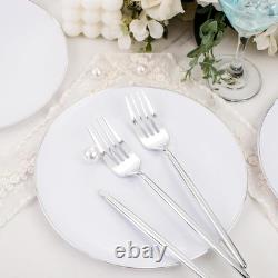 100 Pcs Silver Rim Disposable Dessert Plates & Forks Perfect for Elegant Serving