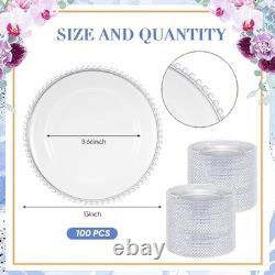 100 pcs clear round charger plates 13 inch plastic dinner decorative c