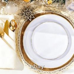 100PCS Disposable Plates White with Gold Rim for Christmas Party/Wedding