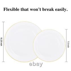 100PCS Disposable Plates White with Gold Rim for Christmas Party/Wedding