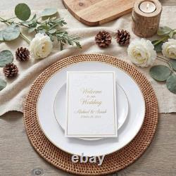 100PCS Disposable Plates White with Rim for 100 PCS Gold