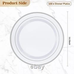 100PCS Silver Plastic Plates, 10.25 Inch Disposable Dinner Plate Party with S