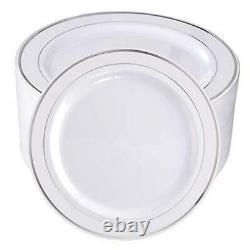 100Pieces Plastic Plates-10.25inch Rim Disposable Dinner Plates-Ideal Silver