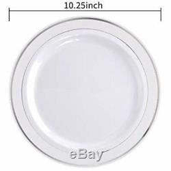 100Pieces Plates Silver Plastic Plates-10.25inch Rim Disposable Dinner For &