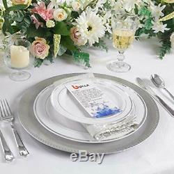 100Pieces Plates Silver Plastic Plates-10.25inch Rim Disposable Dinner For &