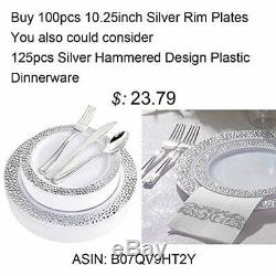 100Pieces Plates Silver Plastic Plates-10.25inch Rim Disposable Dinner For &