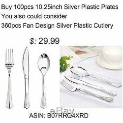 100Pieces Plates Silver Plastic Plates-10.25inch Rim Disposable Dinner For &