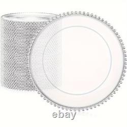 100pcs Clear Charger Plates 13 Plastic Round Dinner Plates with Beaded Rim Decor