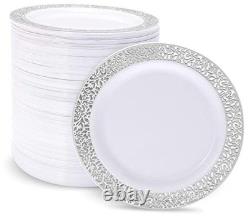 100pcs Silver Plastic Plates10.25 100pcs Plastic Silver Plates With Sliver Rim