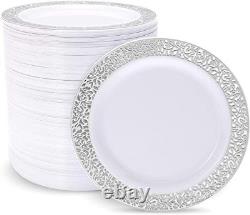 100pcs Silver Plastic Plates10.25 100pcs Plastic Silver Plates With Sliver Rim
