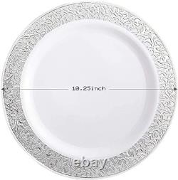 100pcs Silver Plastic Plates10.25 100pcs Plastic Silver Plates With Sliver Rim