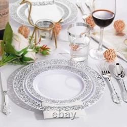 100pcs Silver Plastic Plates10.25 100pcs Plastic Silver Plates With Sliver Rim