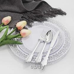 100pcs Silver Plastic Plates10.25 100pcs Plastic Silver Plates With Sliver Rim