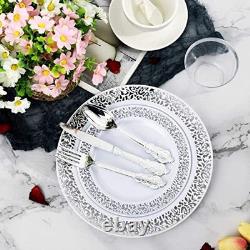 100pcs Silver Plastic Plates10.25 100pcs Plastic Silver Plates With Sliver Rim