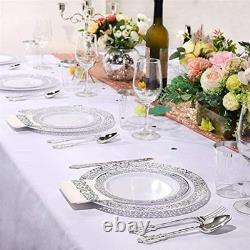 100pcs Silver Plastic Plates10.25 100pcs Plastic Silver Plates With Sliver Rim
