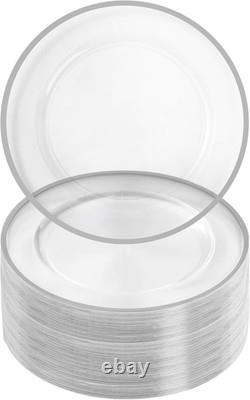 12 Inch Disposable Charger Plates Plastic, 100 Pack Plastic Clear Charger with G