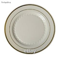 120 10 Dinner Plates China Look White, Bone, Black, Silver Disposable Plastic