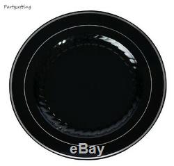 120 10 Dinner Plates China Look White, Bone, Black, Silver Disposable Plastic