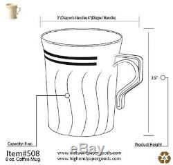 120 8 oz. DISPOSABLE COFFEE MUGS MASTERPIECE STYLE SILVER/GOLD RIMMED #508