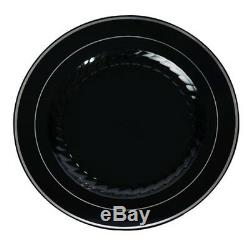 120 9 Dinner Plates China Look White, Bone, Black, Silver Disposable Plastic