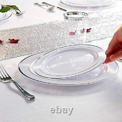 120PCS Silver Plastic Plates-Disposable With Rim- Wedding Party Including Dinner