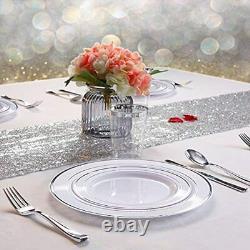 120PCS Silver Plastic Plates-Disposable With Rim- Wedding Party Including Dinner