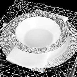 12oz White Disposable Plastic Bowls with Silver Pebbled Rim 100pcs