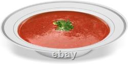 14 oz Elegant White and Silver Rimmed Soup Bowls 100-Pack for Special Events