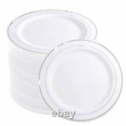 144 Pieces Silver Plastic Dessert Plates 7.5 Inch Disposable Salad Premium Rim