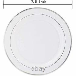 144 Pieces Silver Plastic Dessert Plates, 7.5 Inch Disposable Salad Premium Rim