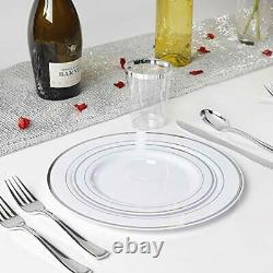 144 Pieces Silver Plastic Dessert Plates 7.5 Inch Disposable Salad Premium Rim