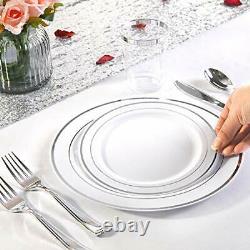 144 Pieces Silver Plastic Dessert Plates 7.5 Inch Disposable Salad Premium Rim