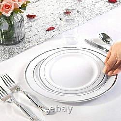 144 Pieces Silver Plastic Dessert Plates, 7.5 Inch Disposable Salad Premium Rim