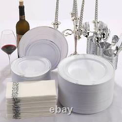 144 Pieces Silver Plastic Dessert Plates 7.5 Inch Disposable Salad Premium Rim